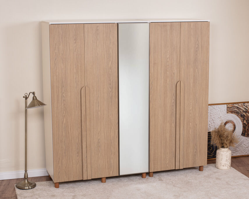 Vibe 5 Kapaklı Krem Gövde (4 Kapak Meşe MDFLAM 1 Kapak Aynalı) - 2