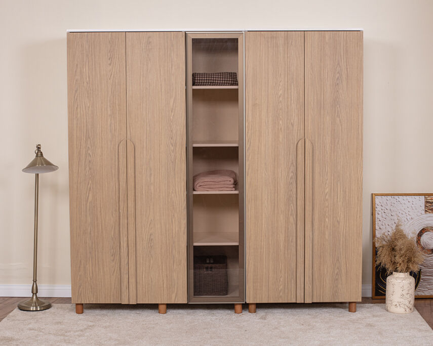 Vibe 5 Kapaklı Krem Gövde (4 Kapak Meşe MDFLAM 1 Kapak Camlı) - 1