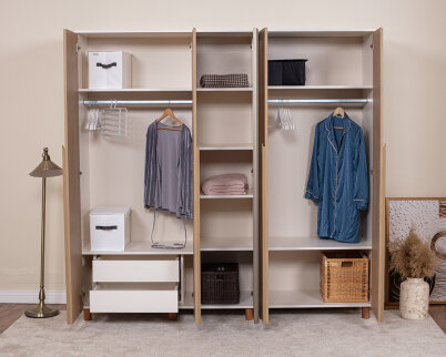 İtra 5 Kapaklı Gardırop Krem Gövde (4 Kapak Meşe MDFLAM 1 Kapak Camlı) - 3