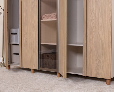 İtra 5 Kapaklı Gardırop Krem Gövde (4 Kapak Meşe MDFLAM 1 Kapak Camlı) - 4