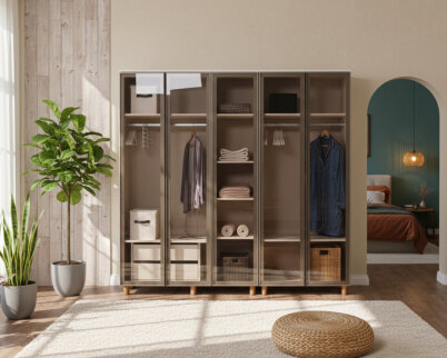 İtra 5 Kapaklı Gardırop Krem Gövde (Cam Kapak) - 8