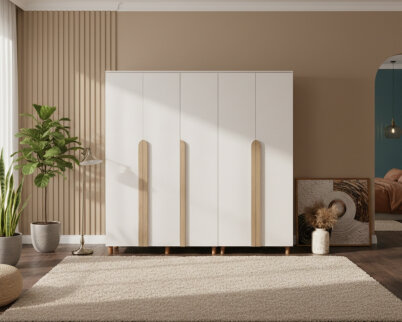 İtra 5 Kapaklı Gardırop Krem Gövde (Krem MDFLAM Kapak) - 