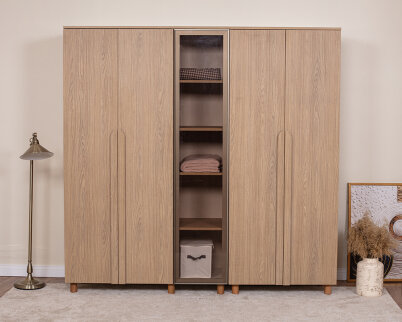 Vibe 5 Kapaklı Meşe Gövde (4 Kapak Meşe MDFLAM 1 Kapak Camlı) - 