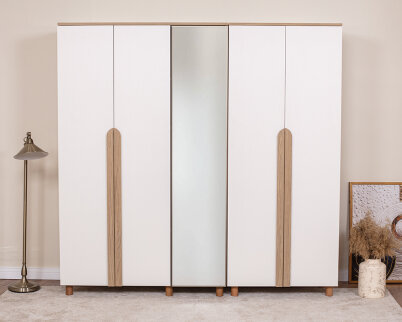 Vibe 5 Kapaklı Meşe Gövde (4 Kapaklı Krem MDFLAM 1 Kapak Aynalı) - 