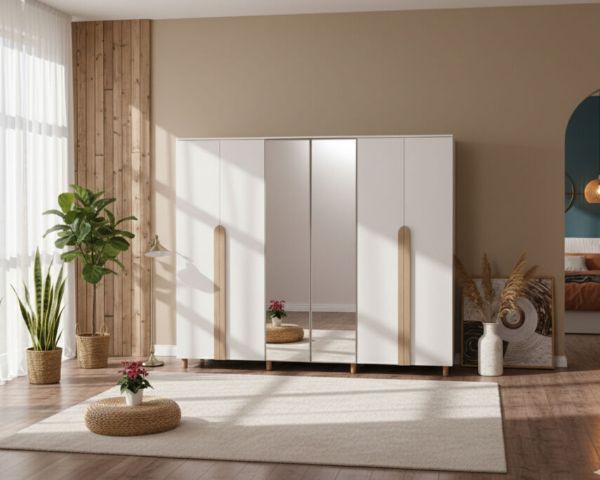 İtra 6 Kapaklı Krem Gövde (4 Kapak Krem MDFLAM 2 Kapak Aynalı) - 1