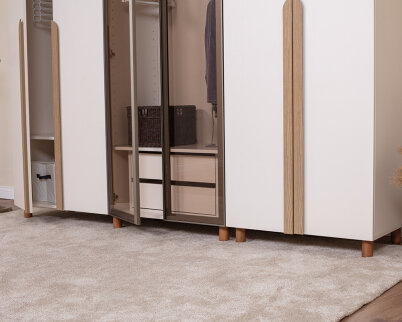 İtra 6 Kapaklı Gardırop Krem Gövde (4 Kapak Krem MDFLAM 2 Kapak Camlı) - 4