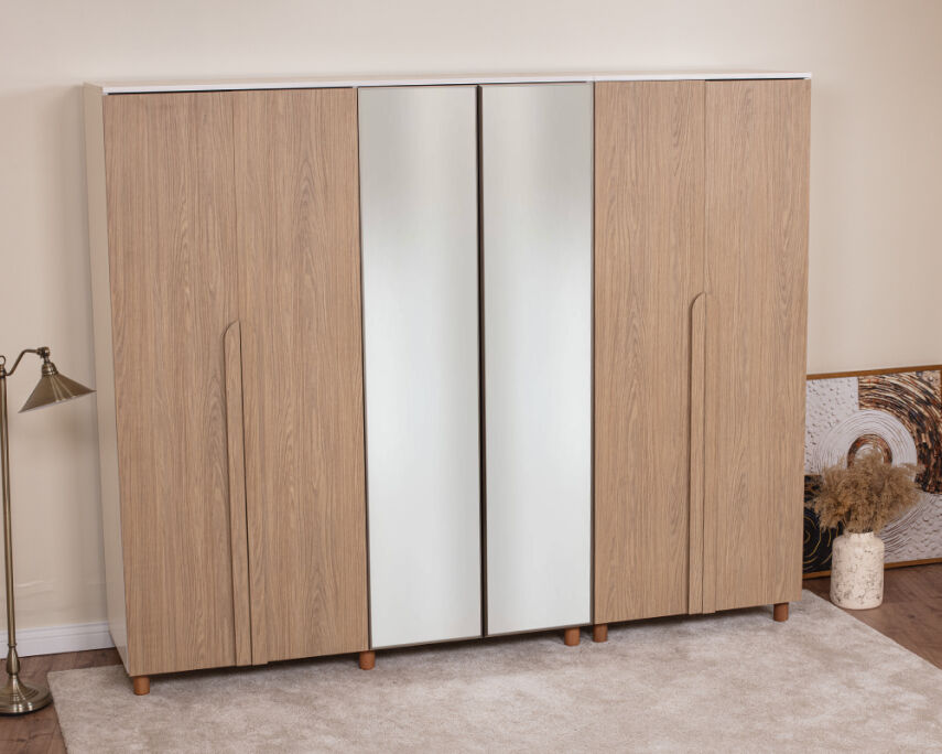 Vibe 6 Kapaklı Krem Gövde (4 Kapak Meşe MDFLAM 2 Kapak Aynalı) - 2