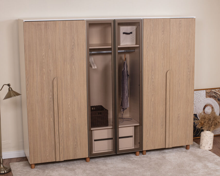 Vibe 6 Kapaklı Krem Gövde (4 Kapak Meşe MDFLAM 2 Kapak Camlı) - 2