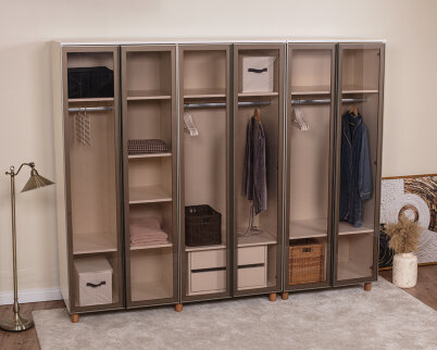 İtra 6 Kapaklı Gardırop Krem Gövde (Cam Kapak) - 2