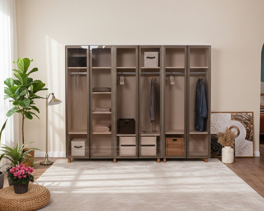 İtra 6 Kapaklı Gardırop Krem Gövde (Cam Kapak) - 1