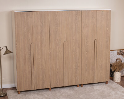 İtra 6 Kapaklı Gardırop Krem Gövde (Meşe MDFLAM Kapak) - 2