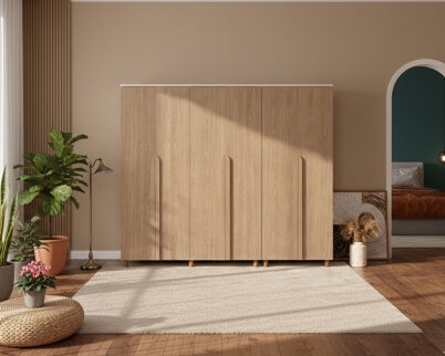 İtra 6 Kapaklı Gardırop Krem Gövde (Meşe MDFLAM Kapak) - 