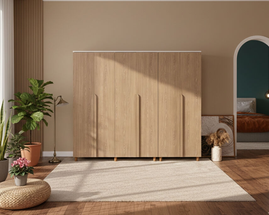 İtra 6 Kapaklı Gardırop Krem Gövde (Meşe MDFLAM Kapak) - 1