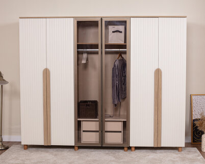 Vibe 6 Kapaklı Meşe Gövde (4 Kapak Krem Lake 2 Kapak Camlı) - 