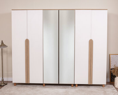 Vibe 6 Kapaklı Meşe Gövde (4 Kapak Krem MDFLAM 2 Kapak Aynalı) - 