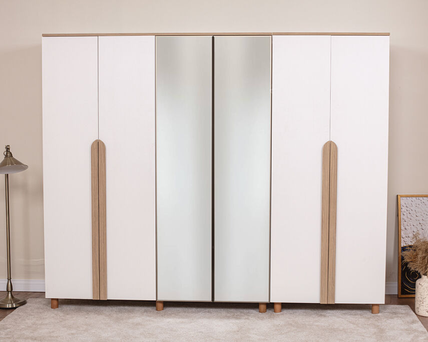 Vibe 6 Kapaklı Meşe Gövde (4 Kapak Krem MDFLAM 2 Kapak Aynalı) - 1