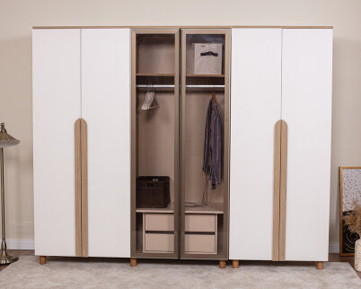 Vibe 6 Kapaklı Meşe Gövde (4 Kapak Krem MDFLAM 2 Kapak Camlı) - 