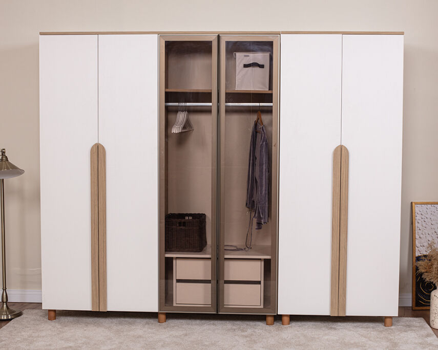 Vibe 6 Kapaklı Meşe Gövde (4 Kapak Krem MDFLAM 2 Kapak Camlı) - 1