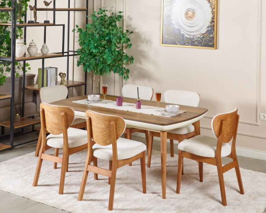 Vizyon Doğal Ceviz Kaplama Masa Takımı 170x90 - 1