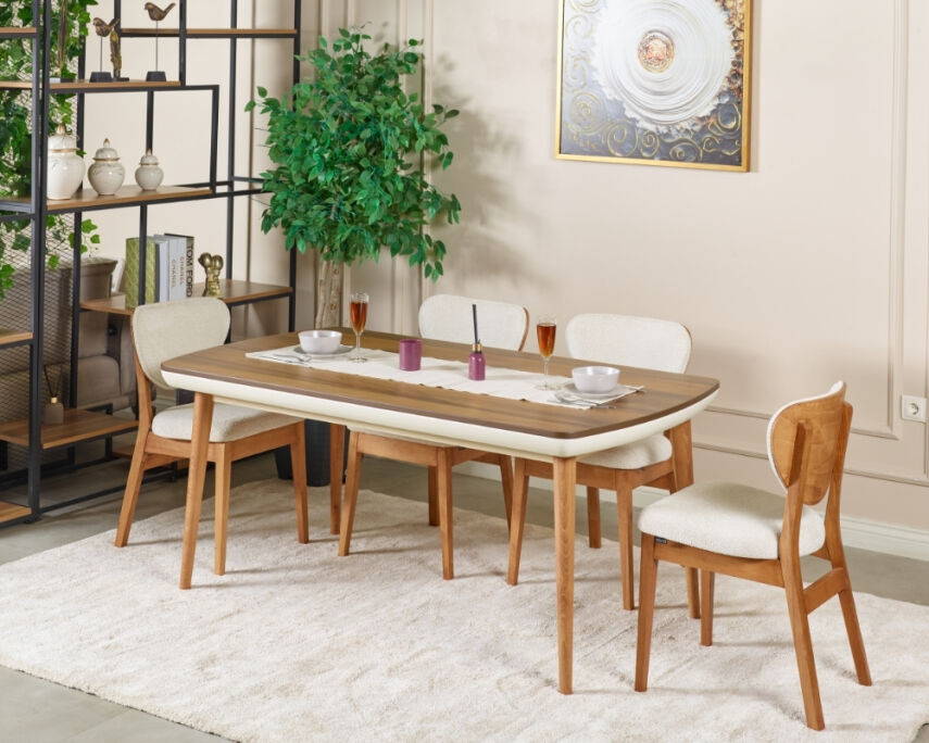 Vizyon Doğal Ceviz Kaplama Masa Takımı 170x90 - 2