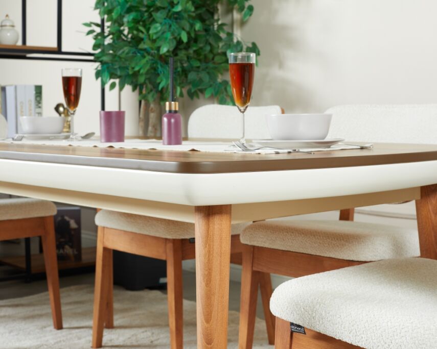 Vizyon Doğal Ceviz Kaplama Masa Takımı 170x90 - 4