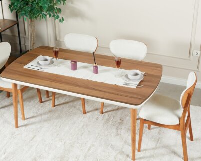 Vizyon Doğal Ceviz Kaplama Masa Takımı 170x90 - 5