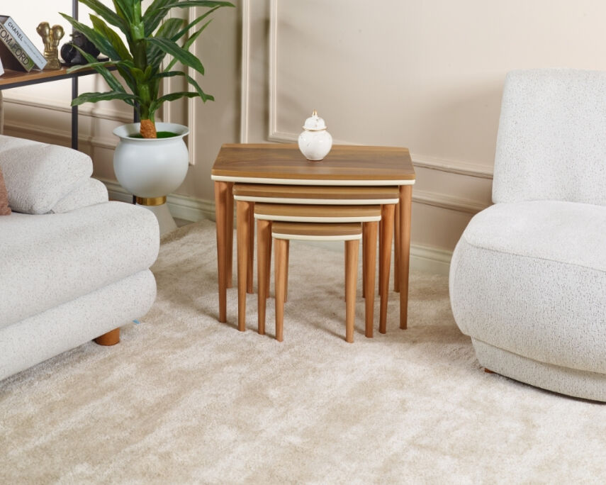 Vizyon Doğal Ceviz Kaplama Orta Sehpa + Servis Sehpası - 3